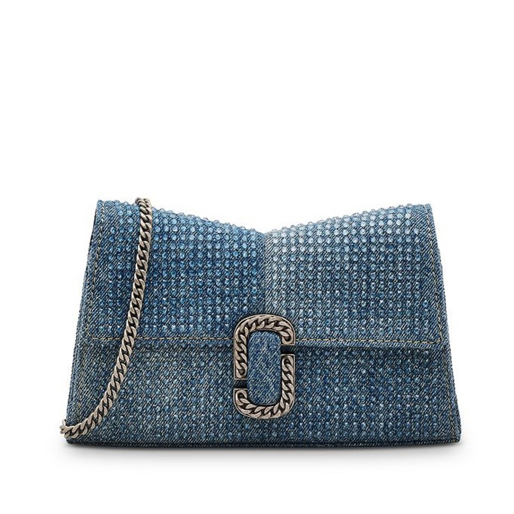 Marc Jacobs The Crystal Denim St. Marc Chain Wallet Crossbody Bag Blue - Picture 2 of 16